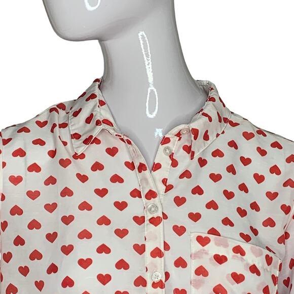 FB Sister Shirt Heart Print Button Down Long Sleeve Toll-tab Size XS - Picture 3 of 12